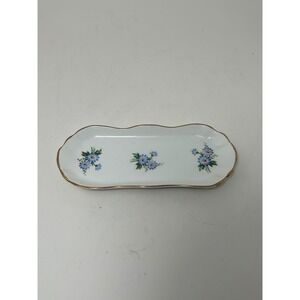 Jubilee Fine Bone China Trinket Dish Blue Floral Scalloped Gold Trim England
